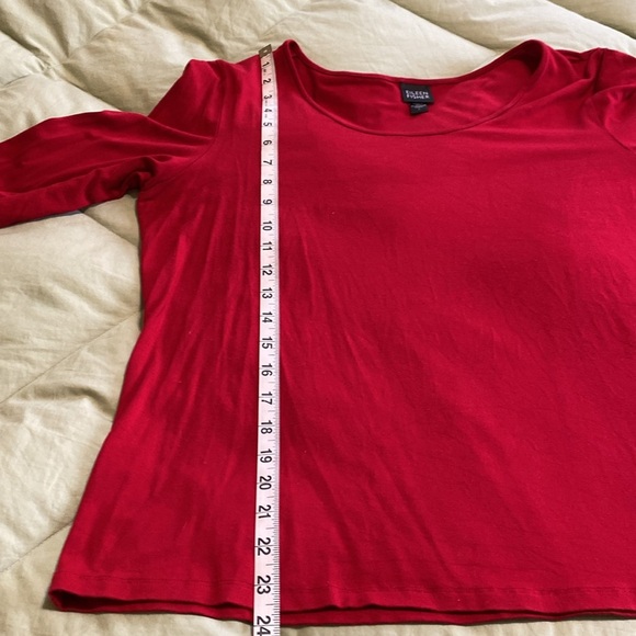 Eileen Fisher Red Rayon Scoop Neck, Long Sleeve T Shirt Top, Size Large. - Picture 4 of 7